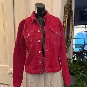 Tommy Hilfiger Red Denim Trucker Jean Jacket 100% Cotton Medium